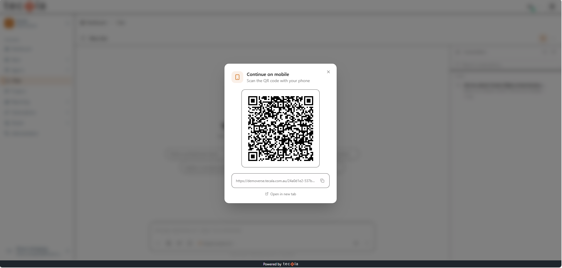 Continue on mobile dialog showing a QR code to open the chat on a phone