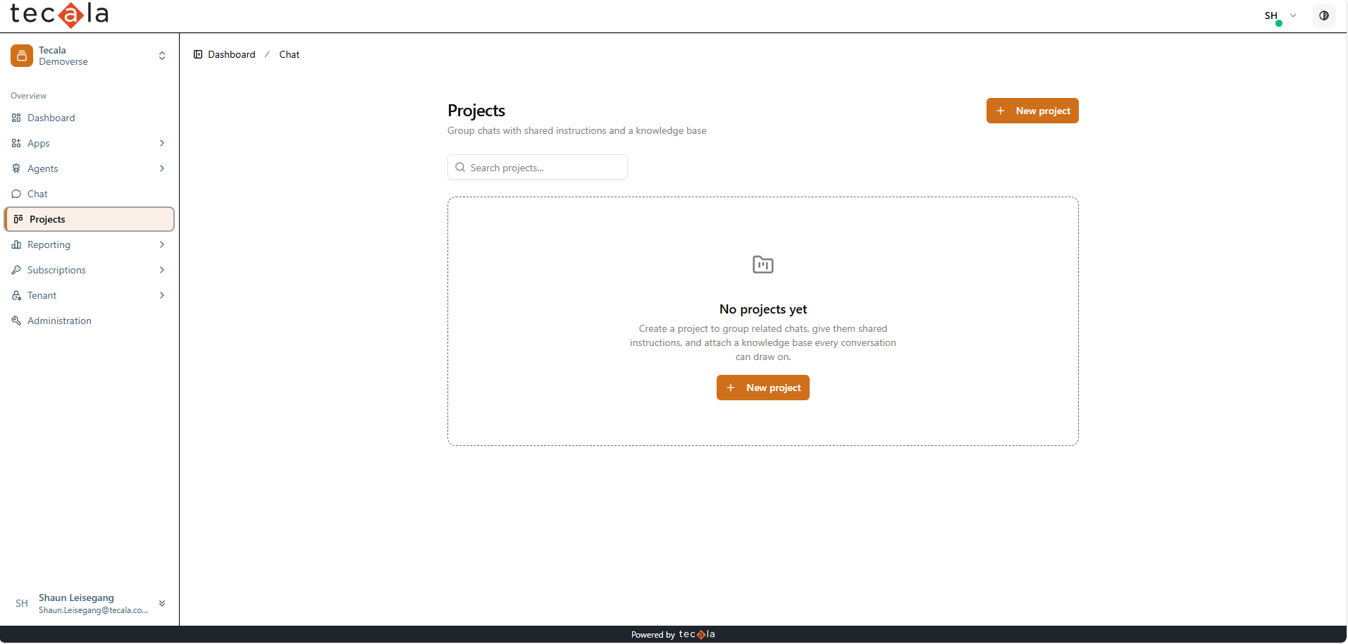 Projects page for grouping chats with shared instructions and a knowledge base