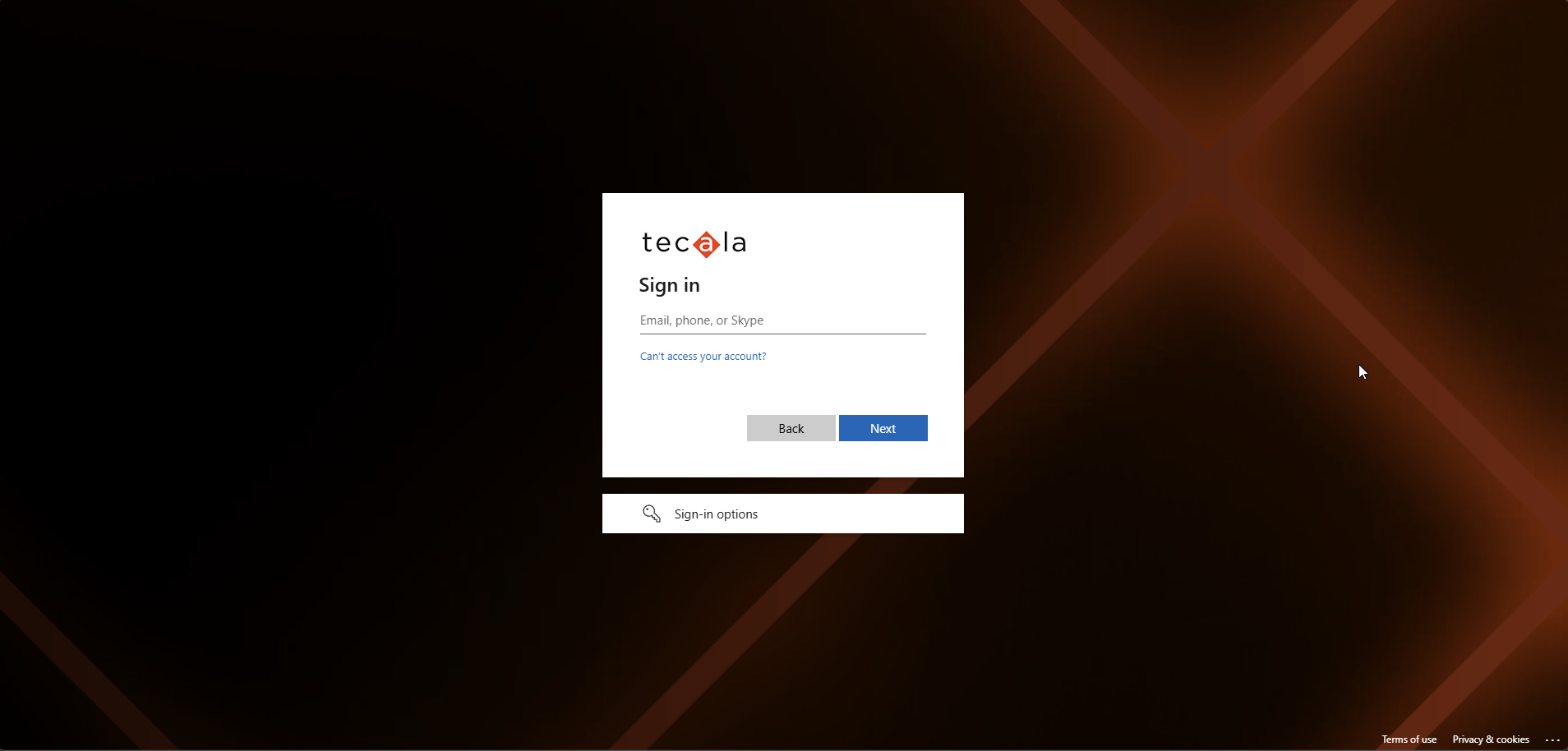 Tecala-branded Microsoft sign-in screen