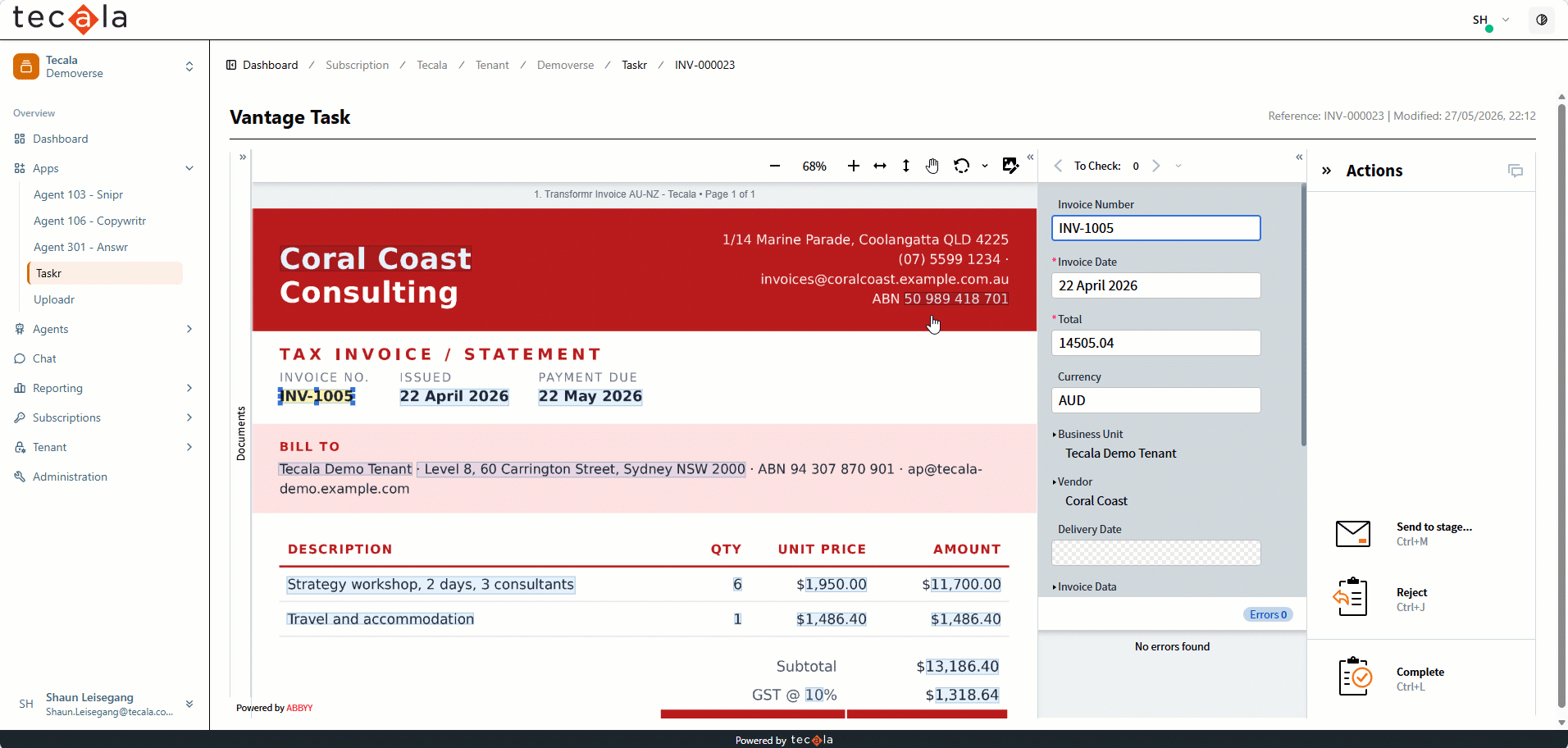 Showing ABBYY where the details are, in the Vantage task view